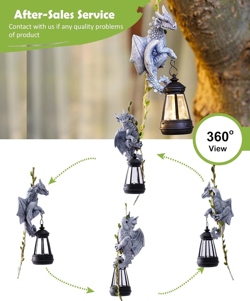 Nacome Dragon Outdoor Statues for Garden: Outside Hanging Climbing Sculptures with Lantern Decor for Yard Art Porch Balcony - Christmas Birthday Gifts for Grandma Mom Women - Image 4
